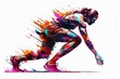 Female athlete abstract digital illustration over white background. Generative AI