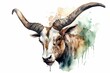Isolated watercolor image of a horned mel on a white background. Generative AI