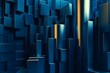 © Endellion - Stunning blue 3D abstract geometric backdrop with a column and gilded blocks. Generative AI