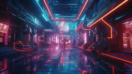 Wall Mural - vibrant future scene city, digital art illustration, generative ai