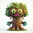 Cartoon 3D Wandering Eye Illustrations of a Cartoon Monster Tree with Generative AI
