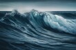 A detailed view of a massive blue ocean surge. Generative AI