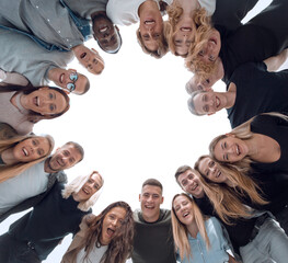 Wall Mural - bottom view. many successful young people standing in a circle