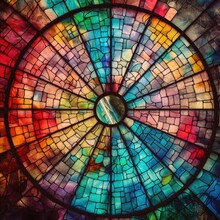 Stained Glass Window Wall Art Square Photo, Manufacture Palette Background, Bright Color Generative Ai Illustration