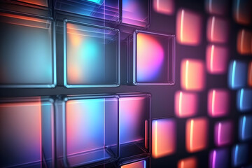 Canvas Print - abstract background with neon holographic square elements. neural network ai generated art