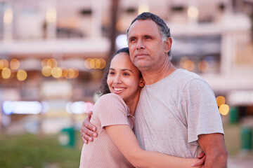 Sticker - Our favourite part of our day is watching the sunset. an attractive young woman standing with her father and watching the sunset on the beach.