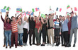 © ASDF - group of diverse people with international flags .