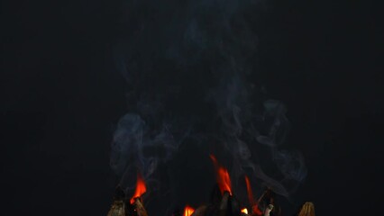 Wall Mural - Fire flame and smoke slow motion on black screen background