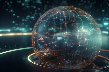 Globe Big Data Technology Background with Internet Network Visualization, Generative AI	