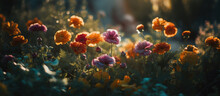 Beautiful Multicolored Flowers Zínnia, AI Generated Image