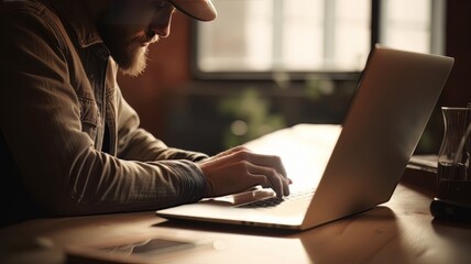 Wall Mural - Website developer working using laptop at the office on wooden AI Generate