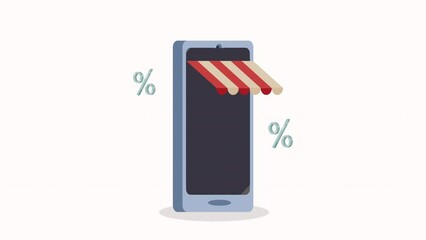 Sticker - ecommerce with smartphone and parasol animation