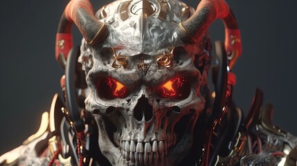 Wall Mural - devil skull cyborg samurai, digital art illustration, Generative AI