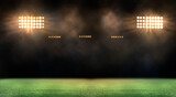 Fototapeta Sport - Green soccer field, bright spotlights,	

