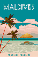 Travel Poster Maldives Tropical Resort Vintage