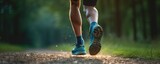 Fototapeta Sport - Close up Athlete runner feet running on the road. Running for healthy life background. Generative AI