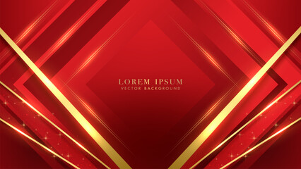 Wall Mural - red square shapes with diagonal golden line, shiny dots and sparkling glittering light effects eleme