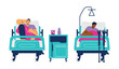 © Kudryavtsev - Patients lying on beds in hospital ward, flat vector illustration isolated.