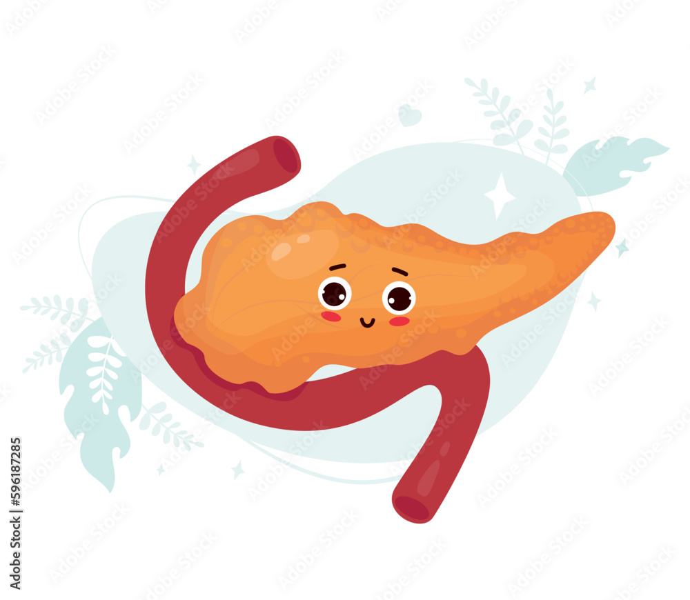Cute cartoon pancreass. Funny human organ. Vector flat cartoon ...