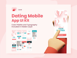 Wall Mural - dating app ui kit for responsive mobile application or website with multiple gui including login, si