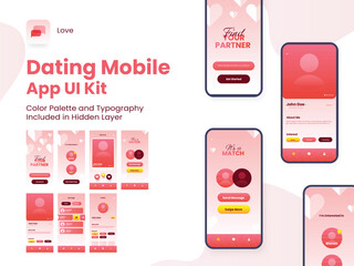Wall Mural - dating app ui kit for responsive mobile application or website with multiple gui including login, si