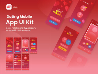 Wall Mural - dating app ui kit for responsive mobile application or website with multiple gui including login, si