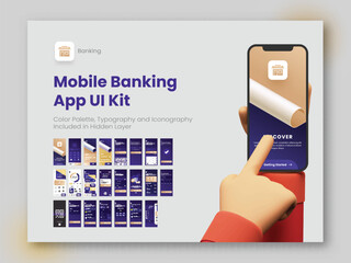 Wall Mural - mobile banking app ui, ux and gui screens including as create account, login, card, transaction serv