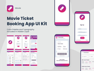Wall Mural - movie ticket booking app ui kit including account sign in, sign up, booking and service type review 