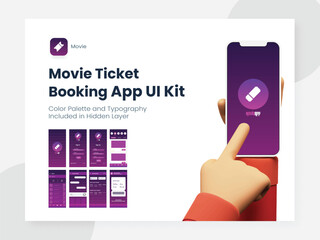 Wall Mural - movie ticket booking app ui kit including account sign in, sign up, booking and service type review 