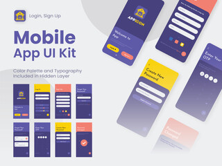 Wall Mural - wireframe ui, ux, gui layout with different login screens including account sign in, sign up and pas