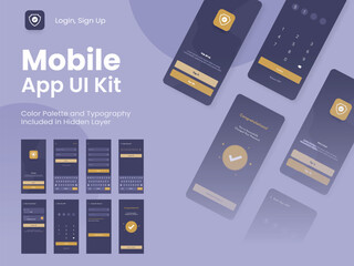 Wall Mural - wireframe ui, ux, gui layout with different login screens including account sign in, sign up and loc