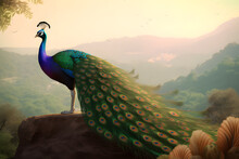 Peacock With Feathers