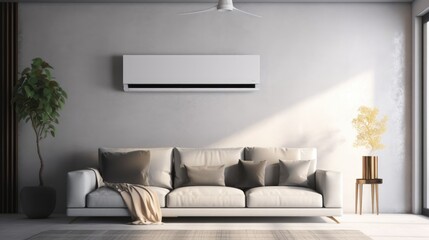 Close up of AC Unit on Wall, Modern Luxury Interior, Climate Control, Comfort, Generative AI Illustration