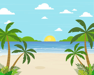 Wall Mural - Organic flat summer background. nature beach landscape