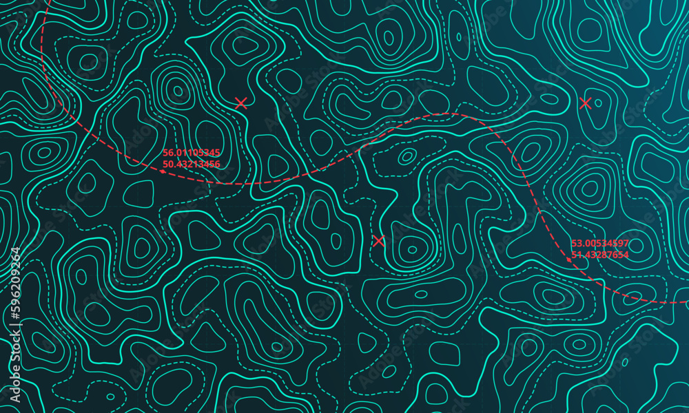 Ocean topographic line map with curvy wave isolines vector illustration ...