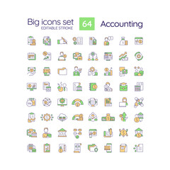 Wall Mural - accounting rgb color icons set. financial transactions. recording business activities. finance manag