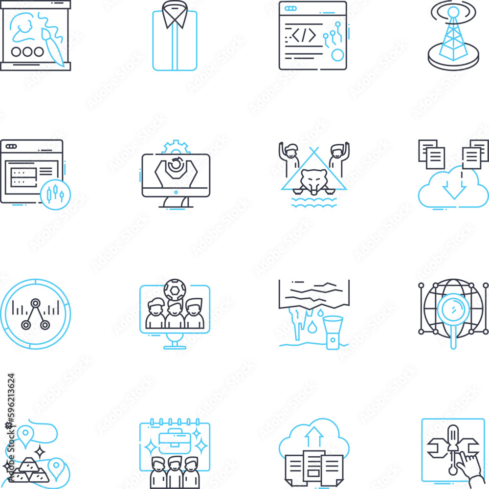 Data analytics linear icons set. Insights, Metrics, Visualization ...