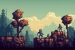 Robots sitting on tree mountains - Pixel art style