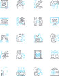 © Nina - Epidemic linear icons set. Contagion, Outbreak, Infection, Pandemic, Disease, Isolation, Quarantine line vector and concept signs. Plague,Health,Transmission outline illustrations