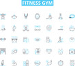 © Nina - Fitness gym linear icons set. Workout, Health, Strength, Cardio, Endurance, Power, Fitness line vector and concept signs. Wellness,Gym,Training outline illustrations