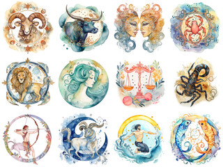 Wall Mural - set of zodiac signs icons. aries, leo, gemini, taurus, scorpio, aquarius, pisces, sagittarius, libra