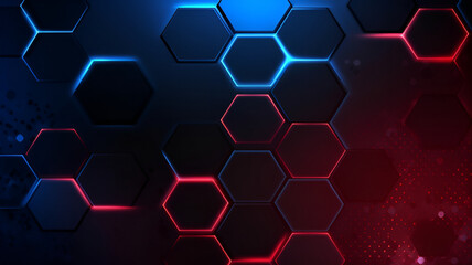 Wall Mural - Blue and red hexagons Wallpaper Background | Generative AI