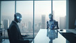 Futuristic Robot Assistant in a Sleek Office Environment - Midjourney AI Prompt