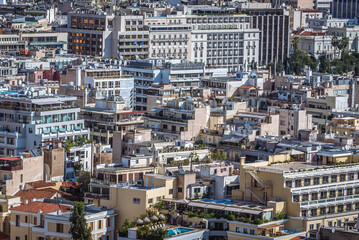 Poster - Hotels and apartment buildings in Athens, view from Acropolis hill, Greece