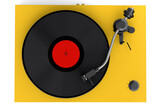 Fototapeta  - Vinyl record player or DJ turntable with retro vinyl disk on white background.