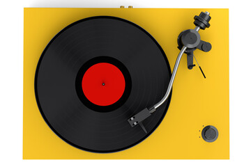 Vinyl record player or DJ turntable with retro vinyl disk on white background.