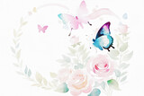 Fototapeta Motyle - Various watercolor flowers, butterflies, roses, peonies