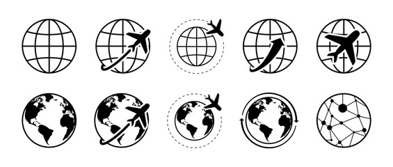 Wall Mural - Globe and planet with airplane travel. Logistics, travel signs