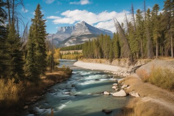 Poster - off-the-beaten-path destination with a view of rugged mountains and rushing rivers, created with gen