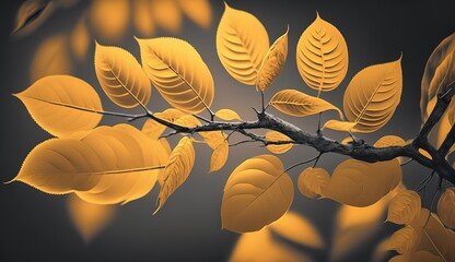 Wall Mural - background of ash leaves and yellow autumn leaves on trees. generative ai